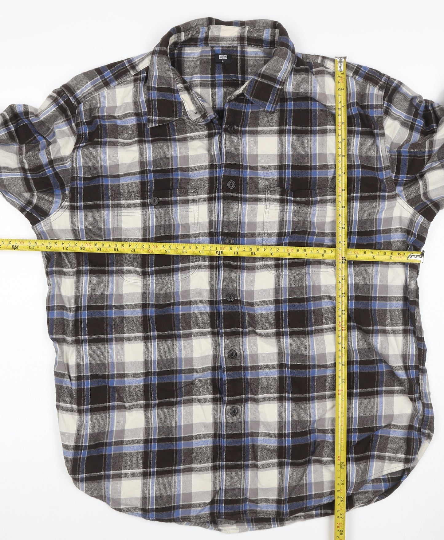 Uniqlo Men's XL Blue Grey Plaid Flannel Button-Up Shirt