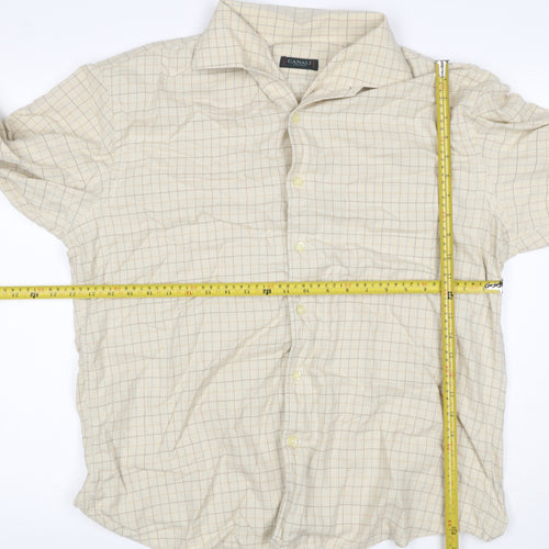 Canali Men’s Beige Check Cotton Long Sleeve Button-Up Shirt XL
