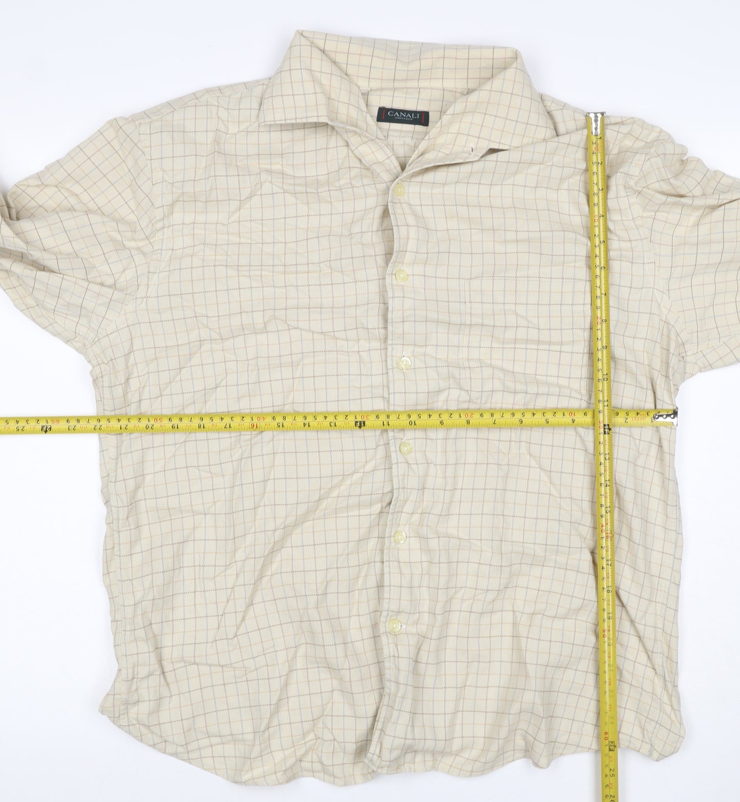 Canali Men’s Beige Check Cotton Long Sleeve Button-Up Shirt XL