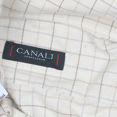 Canali Men’s Beige Check Cotton Long Sleeve Button-Up Shirt XL