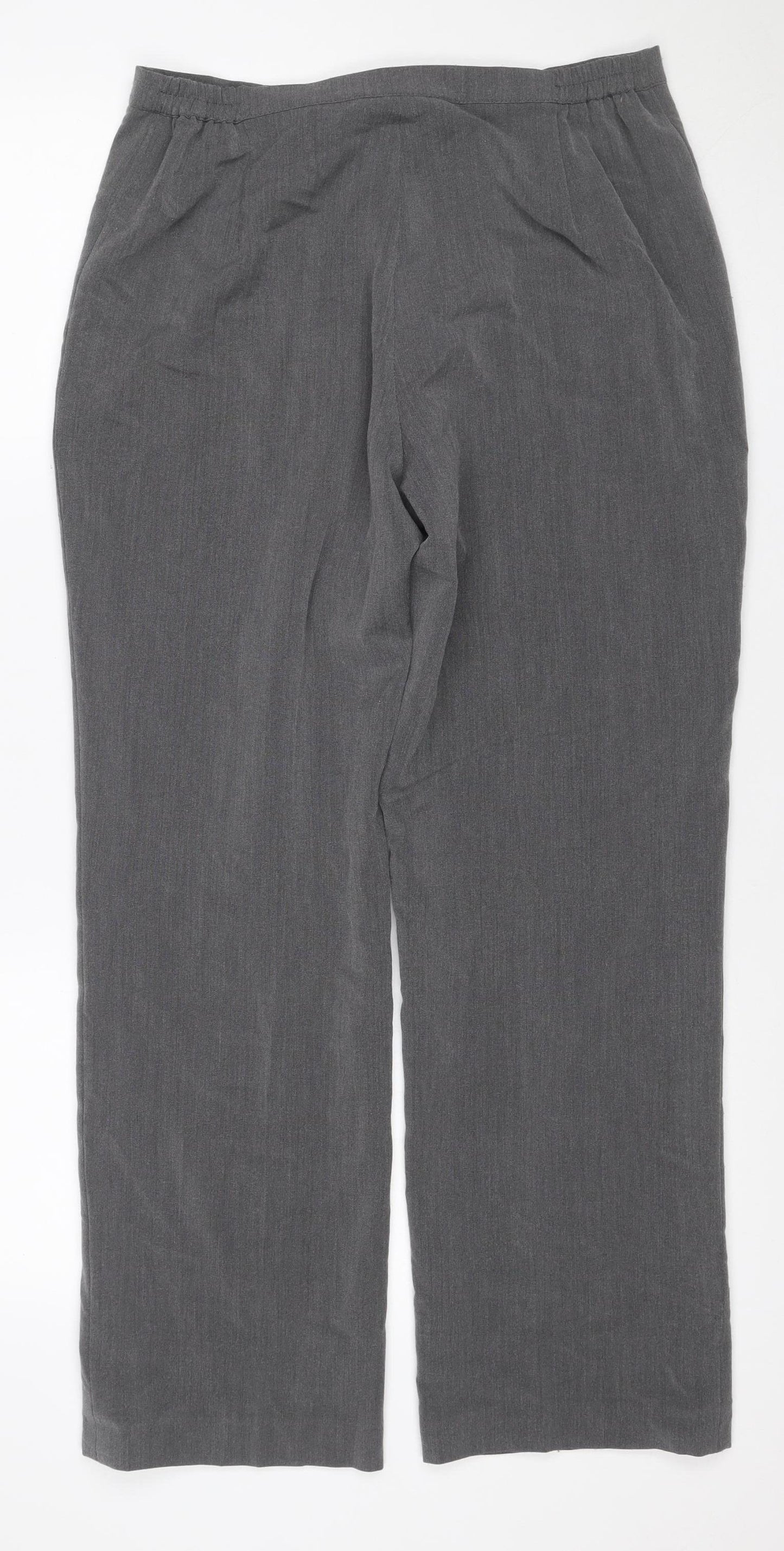 Bassini Women Grey UK 12 Wide Leg Dress Trousers Elastic Waist