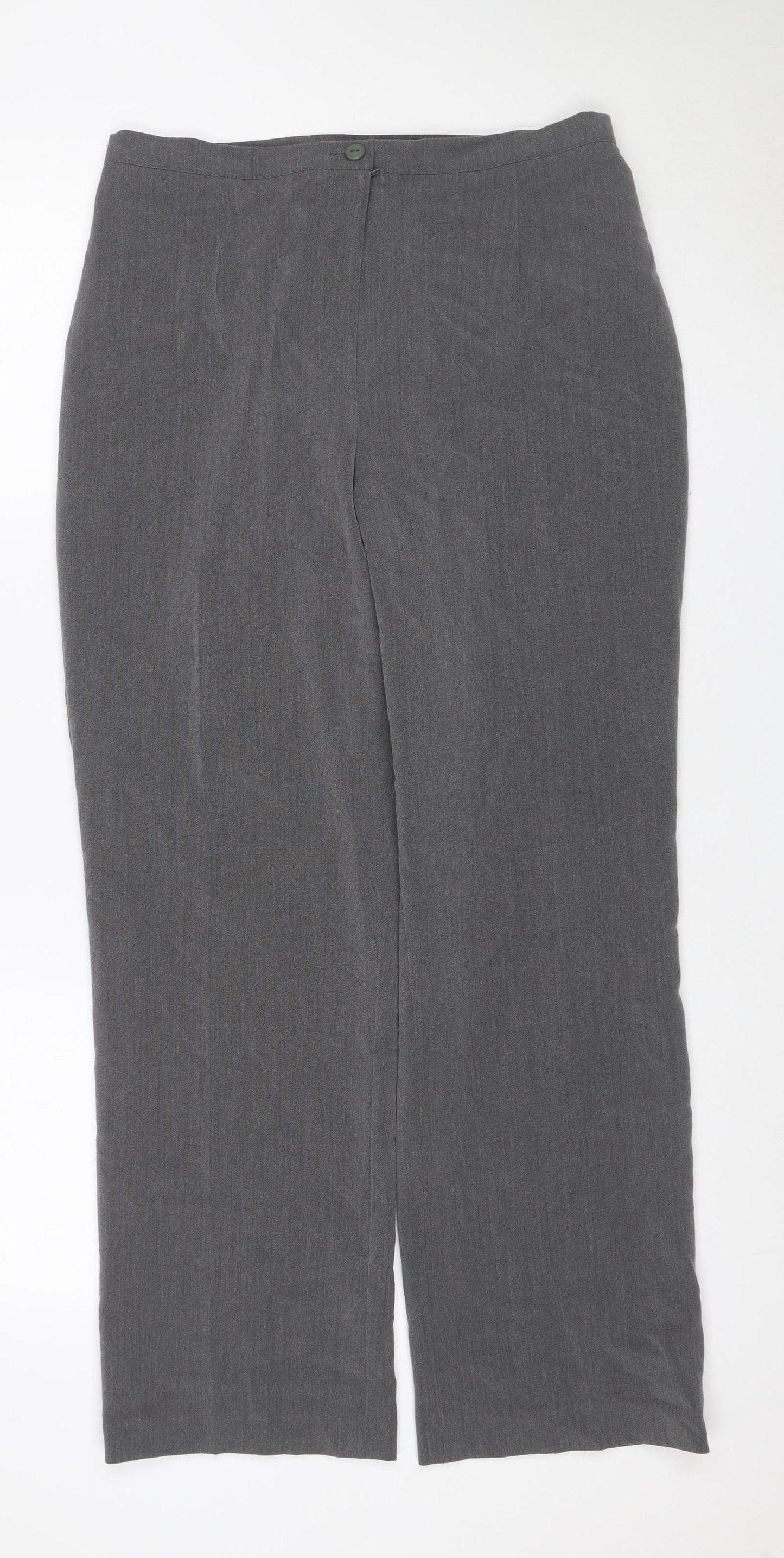 Bassini Women Grey UK 12 Wide Leg Dress Trousers Elastic Waist