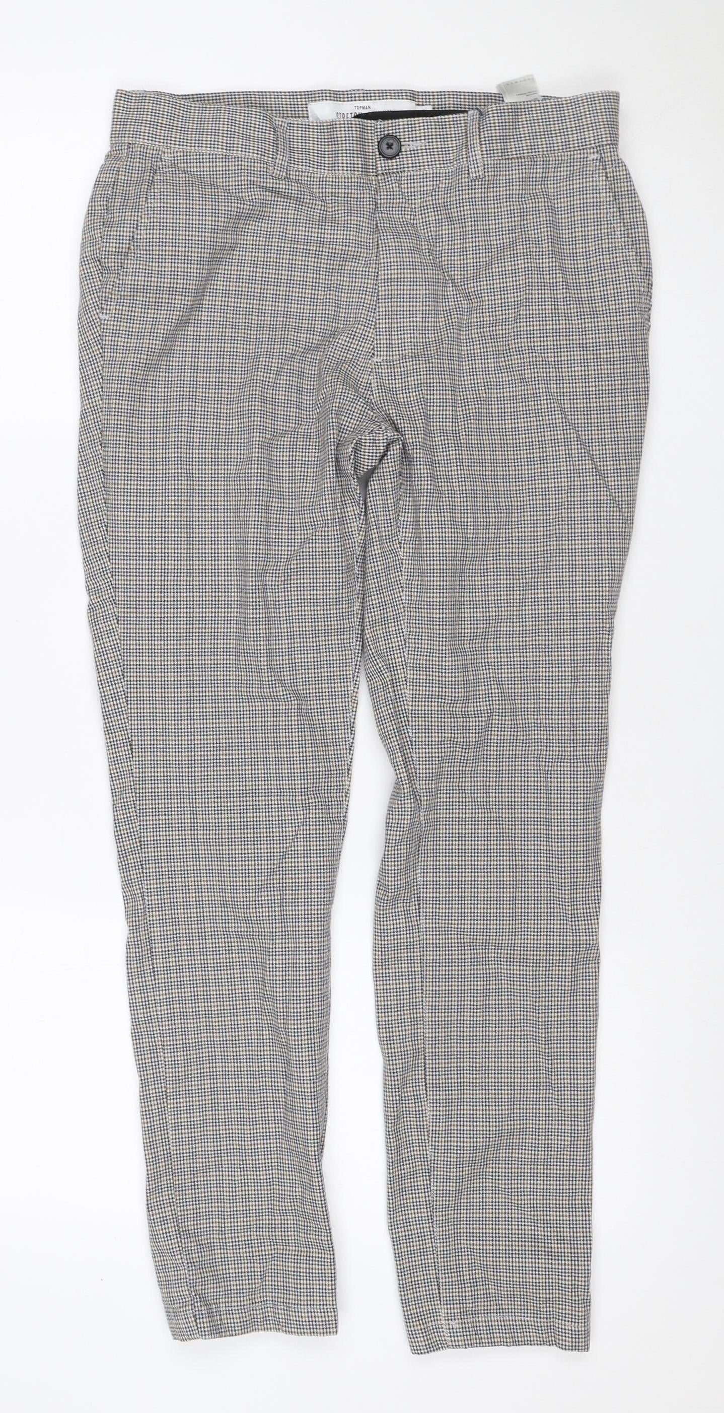 Topman Men’s Grey Check Stretch Skinny Trousers W32 L30