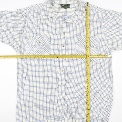Champion Men’s XL White Blue Check Long Sleeve Button-Up Shirt