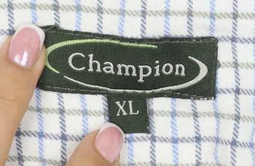 Champion Men’s XL White Blue Check Long Sleeve Button-Up Shirt