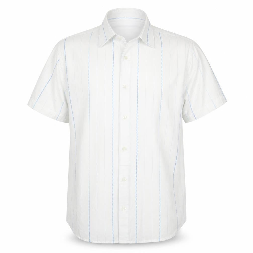 Front view of Next Men’s White Blue Stripe Cotton Short Sleeve Button-Up Shirt M