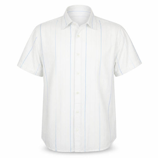 Front view of Next Men’s White Blue Stripe Cotton Short Sleeve Button-Up Shirt M