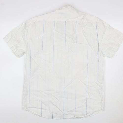 Next Men’s White Blue Stripe Cotton Short Sleeve Button-Up Shirt M