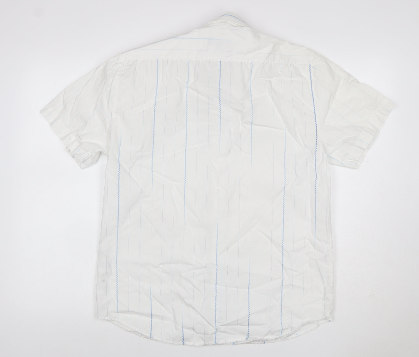 Next Men’s White Blue Stripe Cotton Short Sleeve Button-Up Shirt M