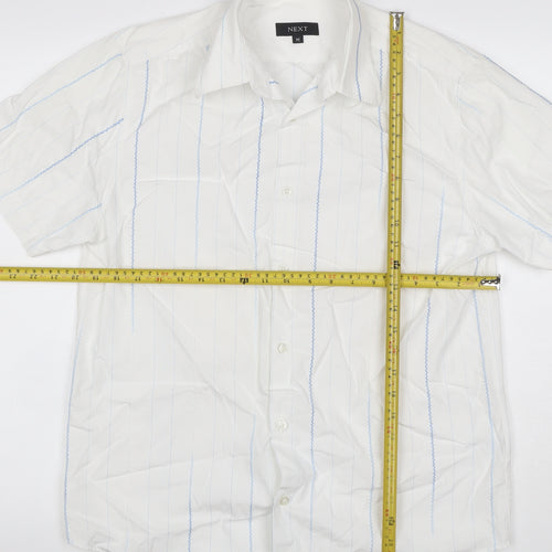 Next Men’s White Blue Stripe Cotton Short Sleeve Button-Up Shirt M