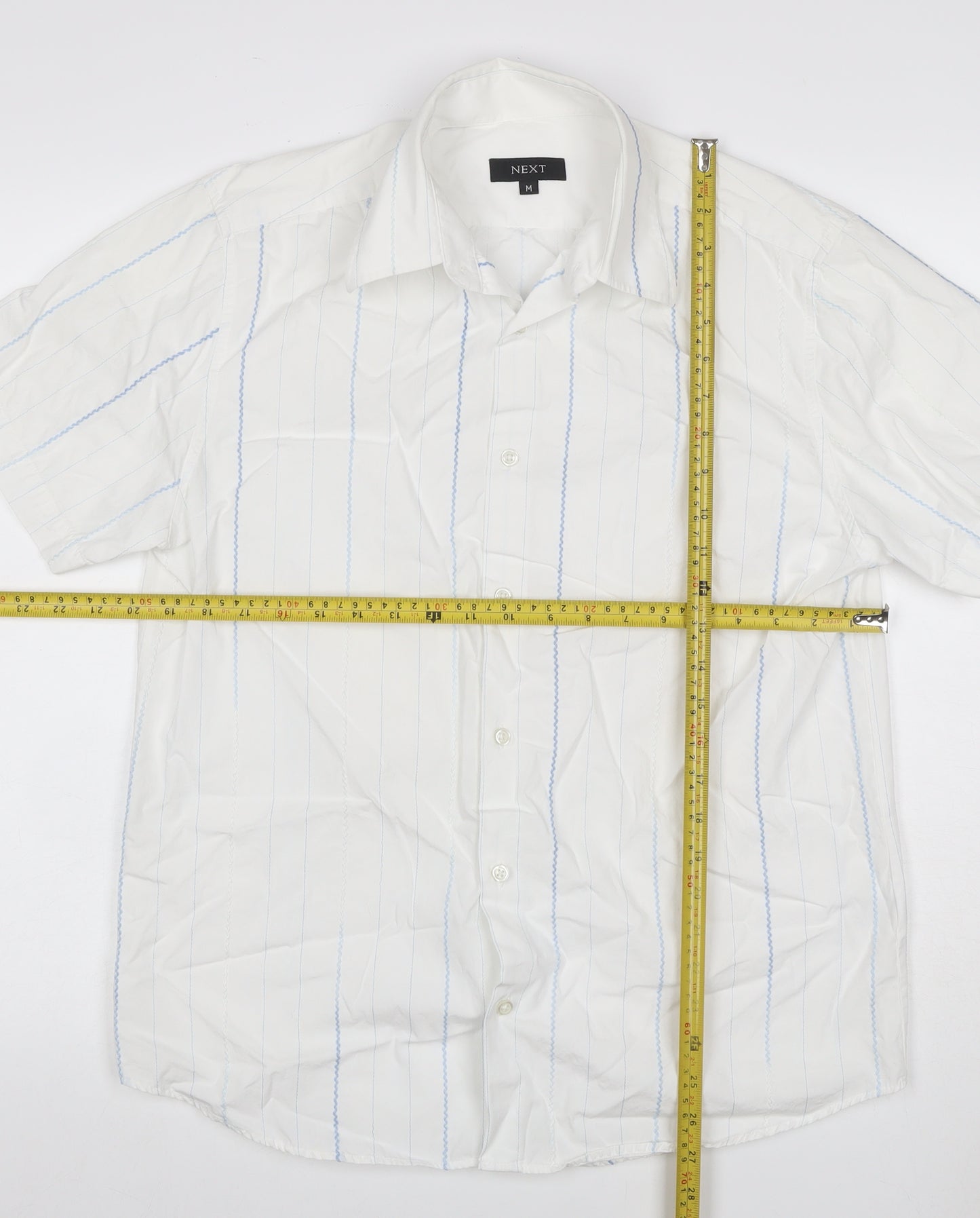 Next Men’s White Blue Stripe Cotton Short Sleeve Button-Up Shirt M