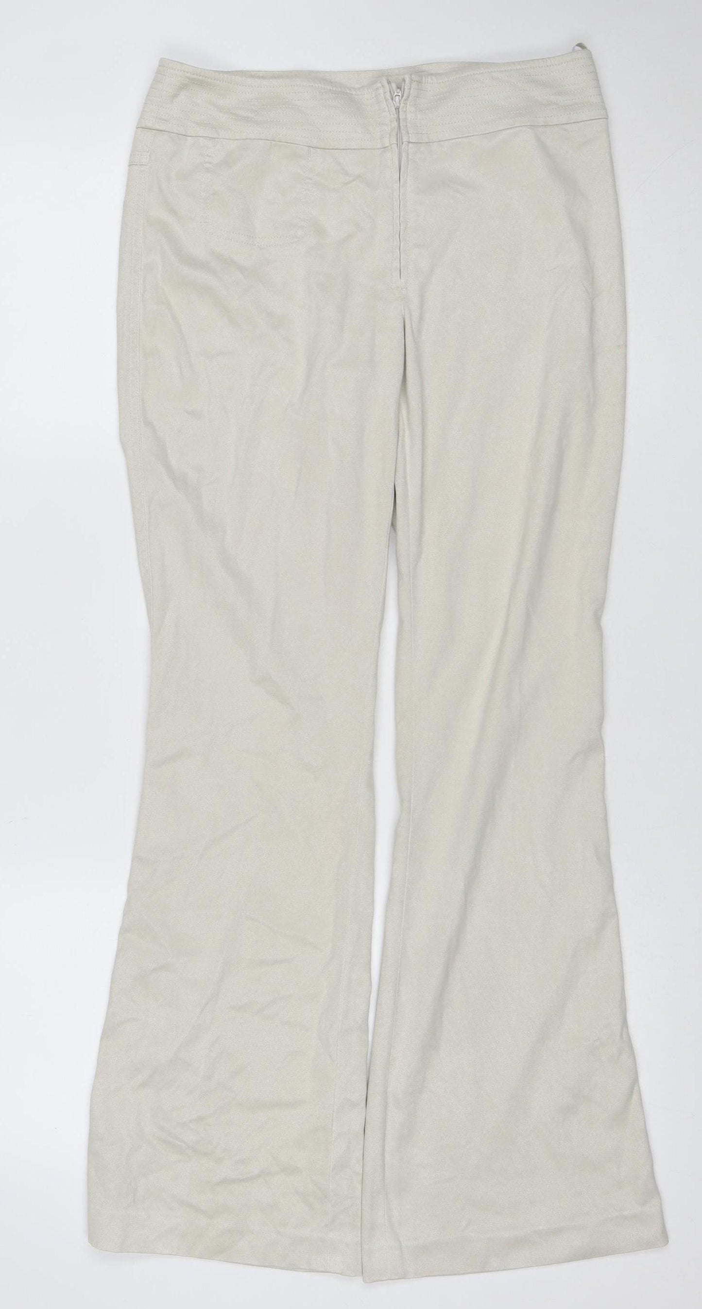 Next Women’s Ivory Wide-Leg Trousers Size 10 Regular Stretch Zip
