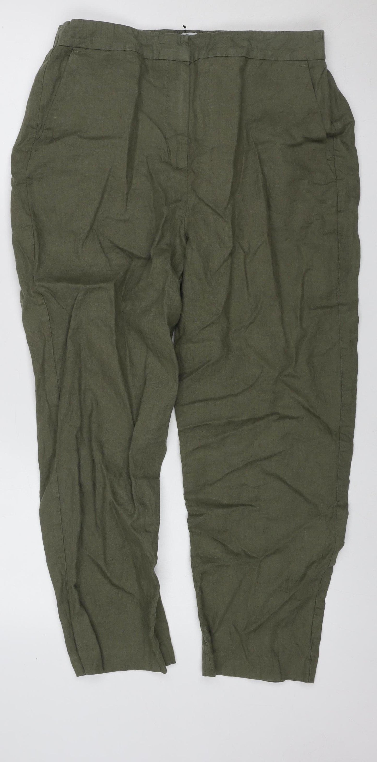 John Lewis & Partners Women’s Green Size 14 Linen Wide-Leg Trousers