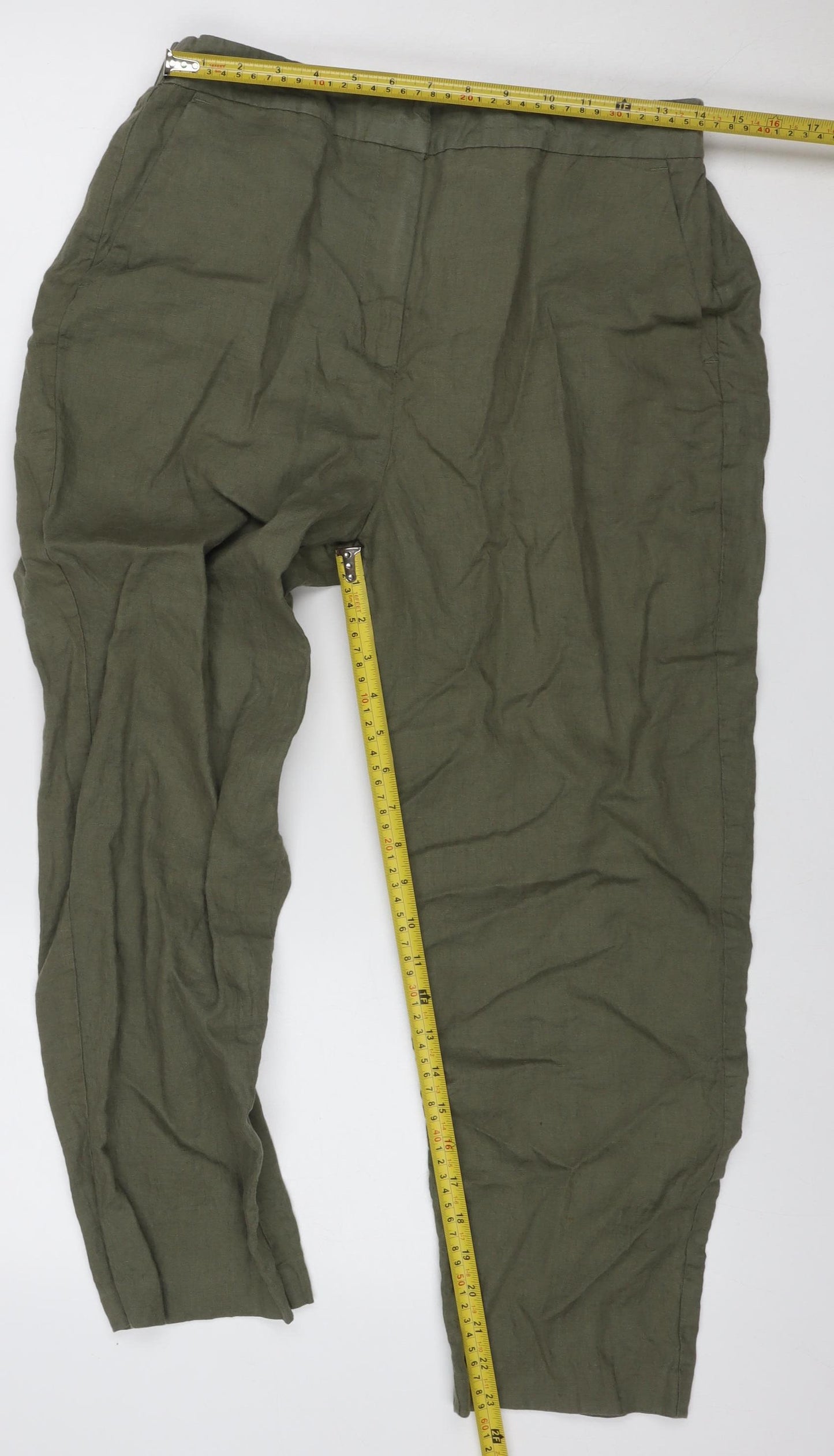 John Lewis & Partners Women’s Green Size 14 Linen Wide-Leg Trousers