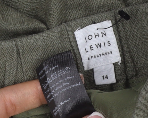 John Lewis & Partners Women’s Green Size 14 Linen Wide-Leg Trousers