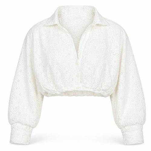 Zara Women White S Cropped Floral Broderie Anglaise Button-Up Blouse