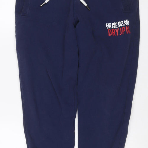 Superdry Men’s Blue S Jogger Sweatpants Logo Drawstring Cotton Blend