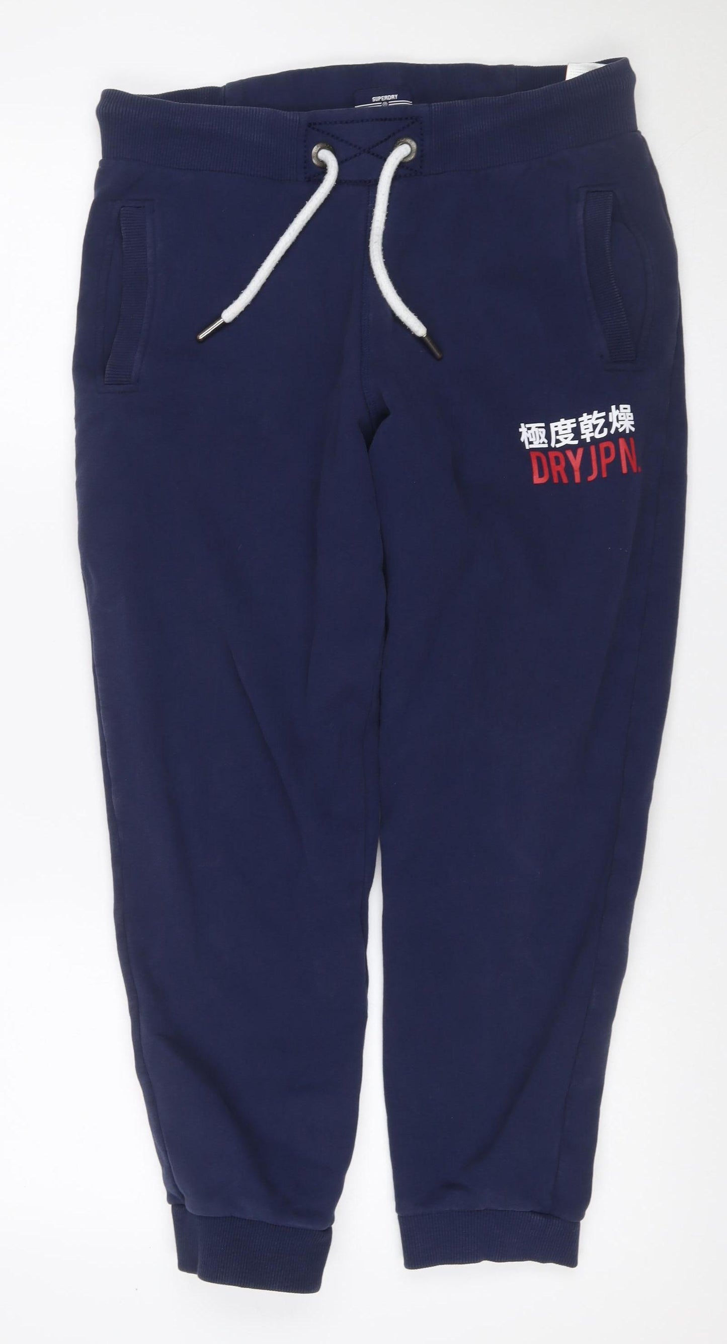 Superdry Men’s Blue S Jogger Sweatpants Logo Drawstring Cotton Blend