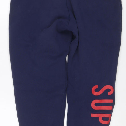 Superdry Men’s Blue S Jogger Sweatpants Logo Drawstring Cotton Blend