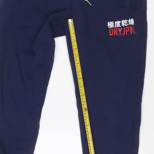 Superdry Men’s Blue S Jogger Sweatpants Logo Drawstring Cotton Blend