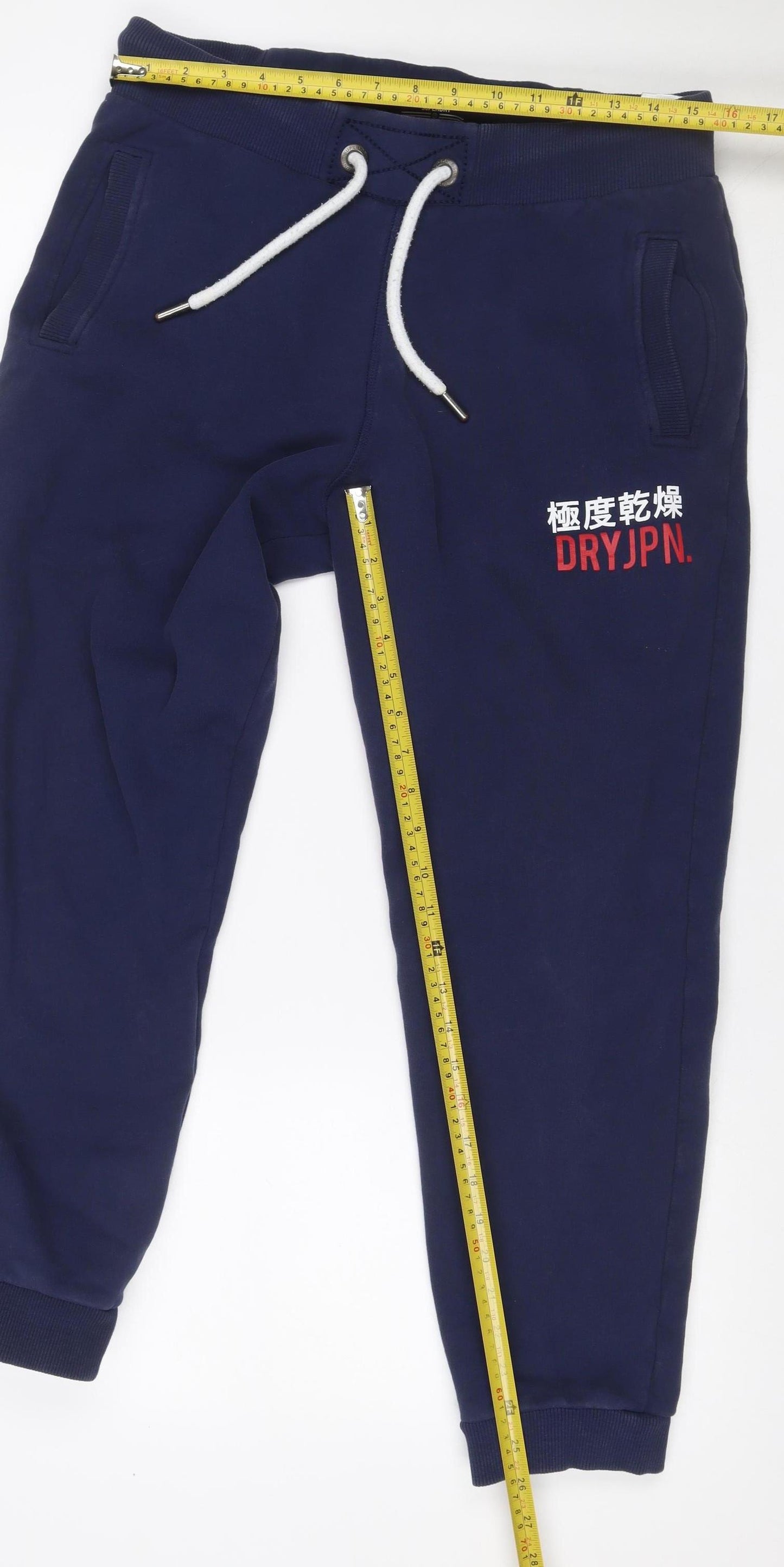 Superdry Men’s Blue S Jogger Sweatpants Logo Drawstring Cotton Blend