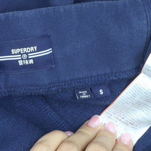 Superdry Men’s Blue S Jogger Sweatpants Logo Drawstring Cotton Blend
