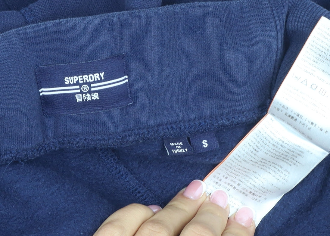 Superdry Men’s Blue S Jogger Sweatpants Logo Drawstring Cotton Blend