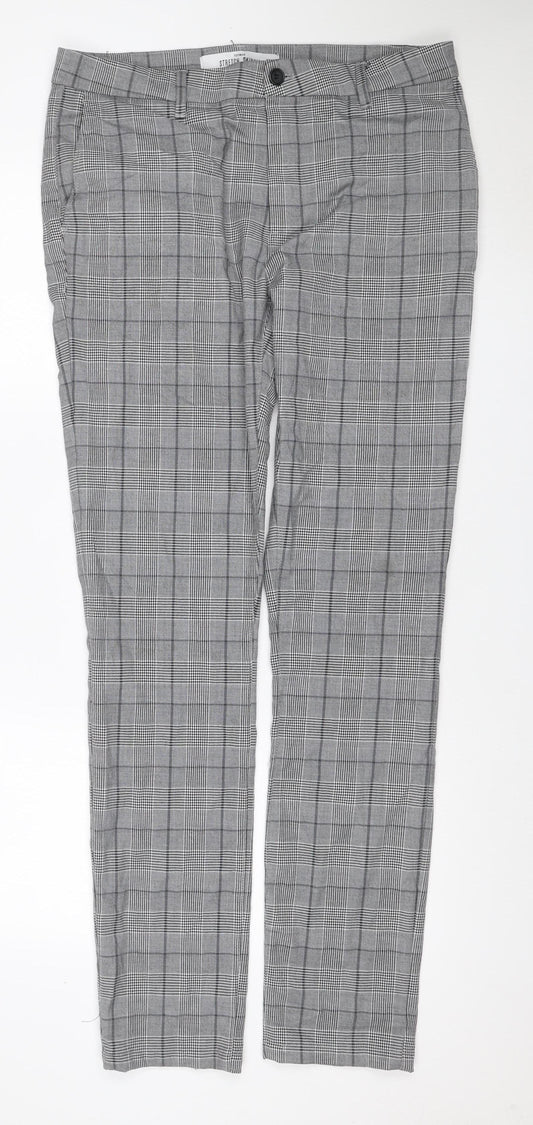 Topman Men Grey Check Stretch Skinny Dress Trousers W34 L34