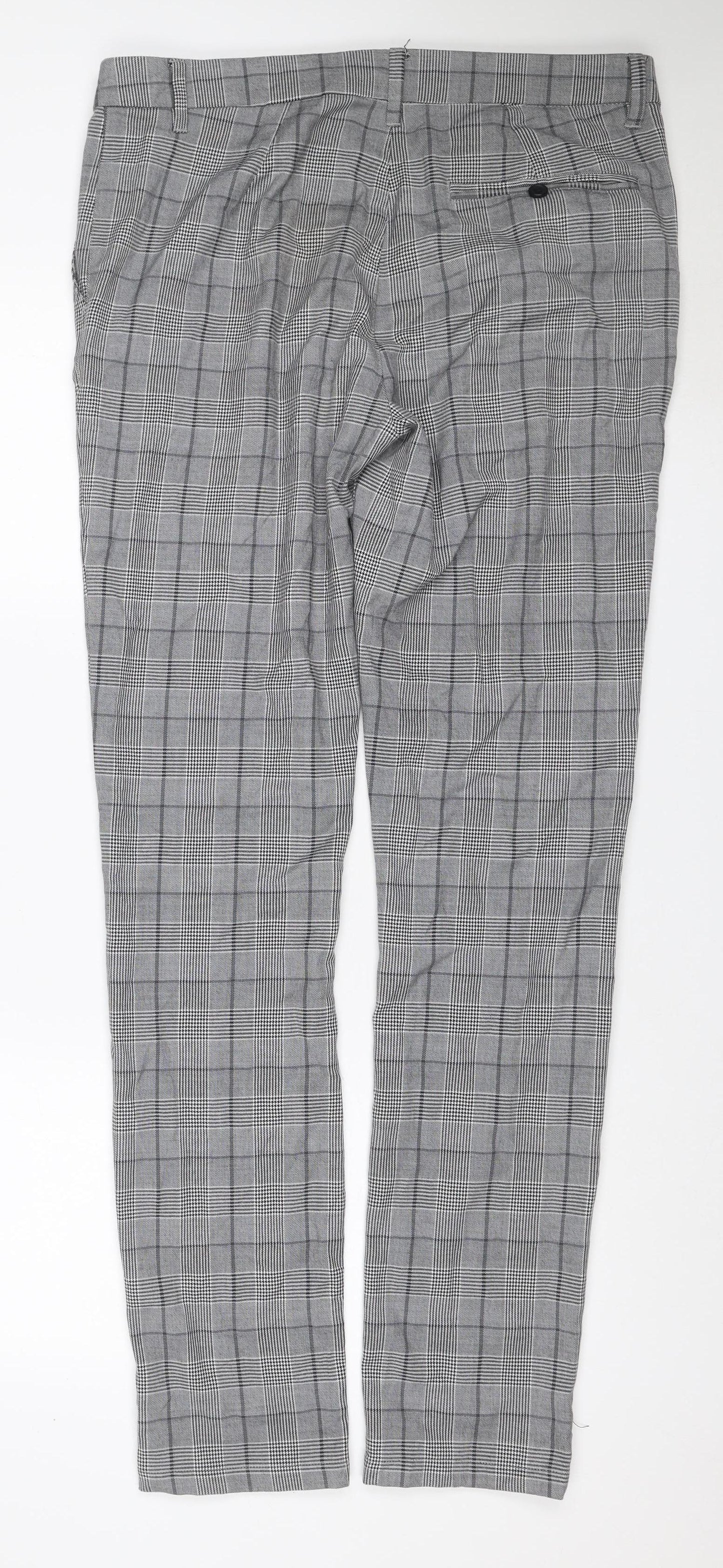 Topman Men Grey Check Stretch Skinny Dress Trousers W34 L34