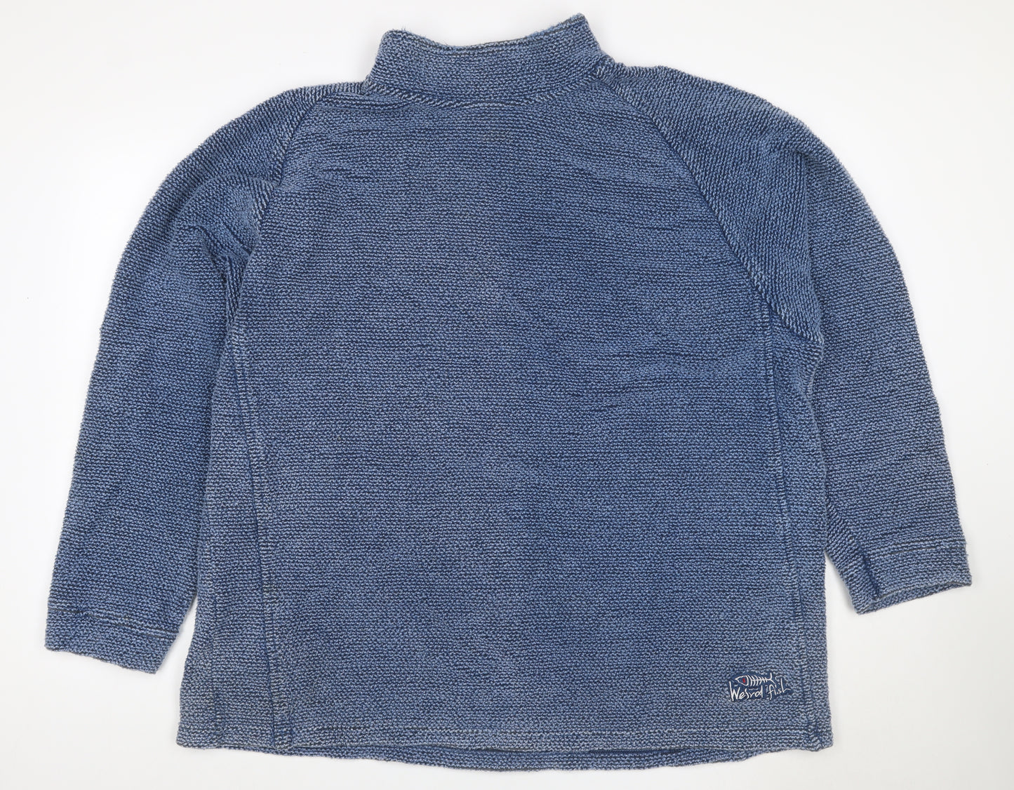 Weird Fish Men's Blue 2XL Mock Neck Knit Pullover Sweatshirt Logo