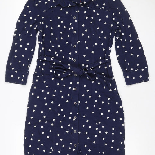 Boden Women’s Blue Polka Dot Belted Shirt Dress UK 8 Long Sleeve