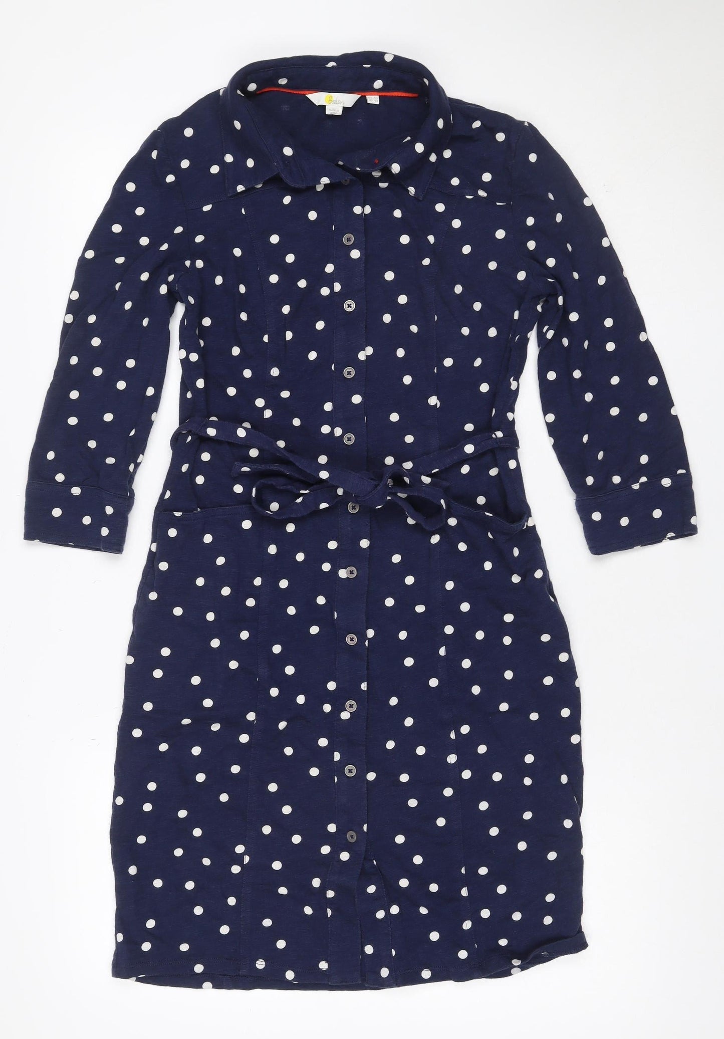 Boden Women’s Blue Polka Dot Belted Shirt Dress UK 8 Long Sleeve