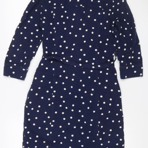 Boden Women’s Blue Polka Dot Belted Shirt Dress UK 8 Long Sleeve