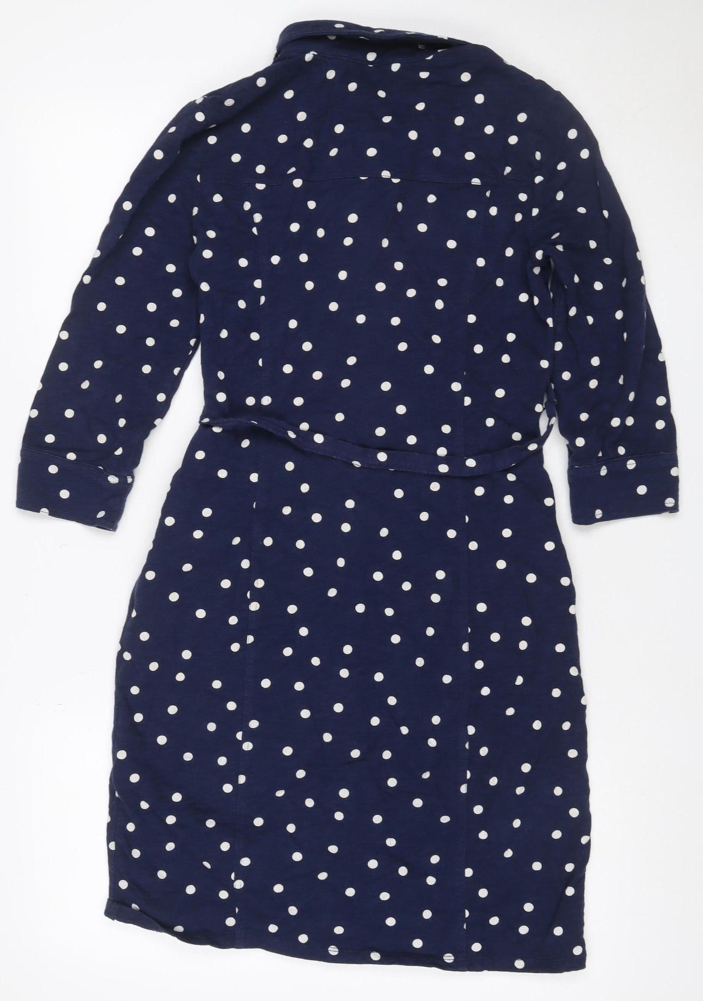 Boden Women’s Blue Polka Dot Belted Shirt Dress UK 8 Long Sleeve