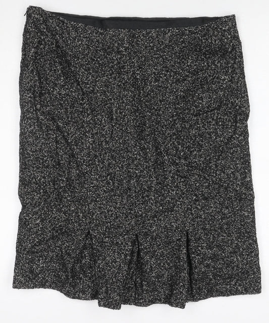 Viyella Women Grey Tweed Wool Blend UK 14 Knee Length Pencil Skirt