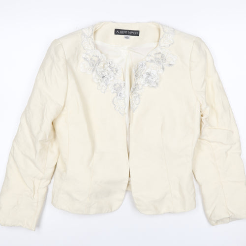 Albert Nipon Women Ivory UK 10 Floral Embroidered Wool Silk Jacket