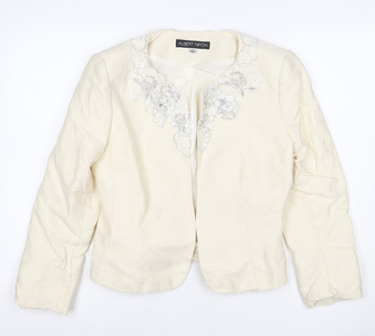 Albert Nipon Women Ivory UK 10 Floral Embroidered Wool Silk Jacket