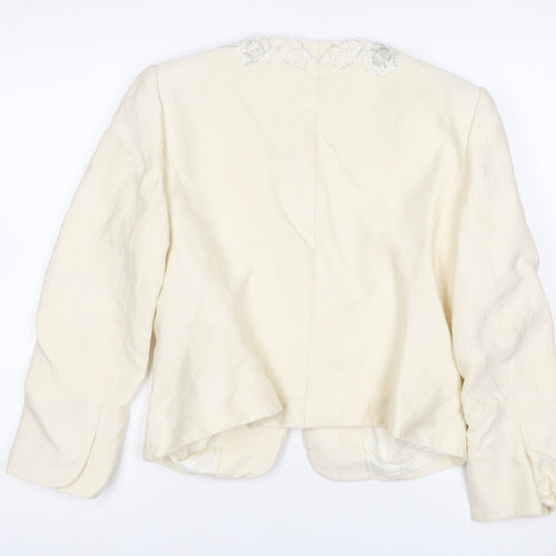 Albert Nipon Women Ivory UK 10 Floral Embroidered Wool Silk Jacket