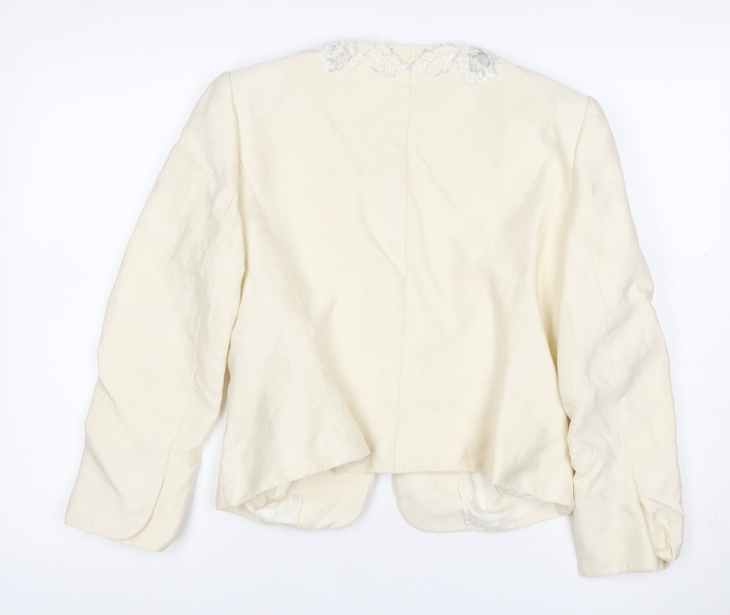Albert Nipon Women Ivory UK 10 Floral Embroidered Wool Silk Jacket
