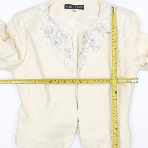 Albert Nipon Women Ivory UK 10 Floral Embroidered Wool Silk Jacket