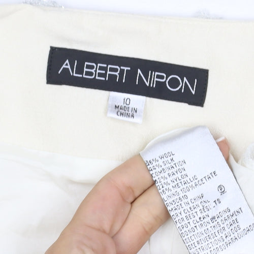 Albert Nipon Women Ivory UK 10 Floral Embroidered Wool Silk Jacket