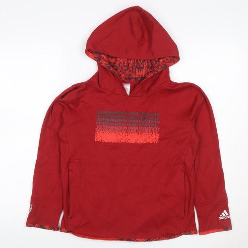 adidas Boys Red 11-12 Years Pullover Hoodie Graphic Print Sports