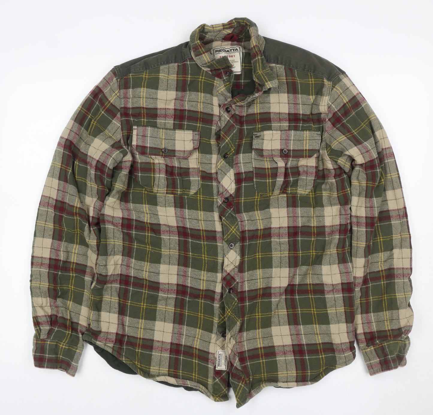 Regatta Men’s Green Plaid Lined Flannel Button-Up Shirt Size L