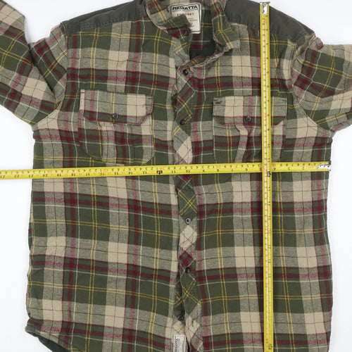 Regatta Men’s Green Plaid Lined Flannel Button-Up Shirt Size L