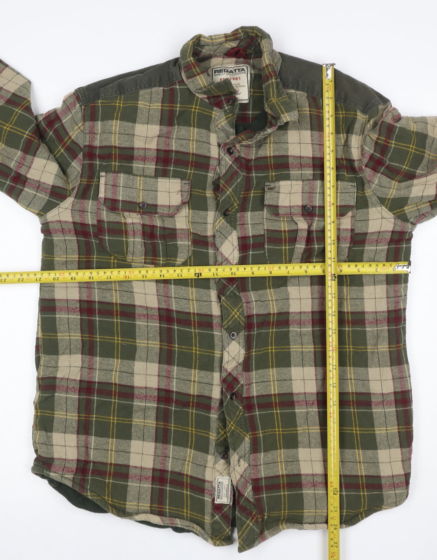 Regatta Men’s Green Plaid Lined Flannel Button-Up Shirt Size L