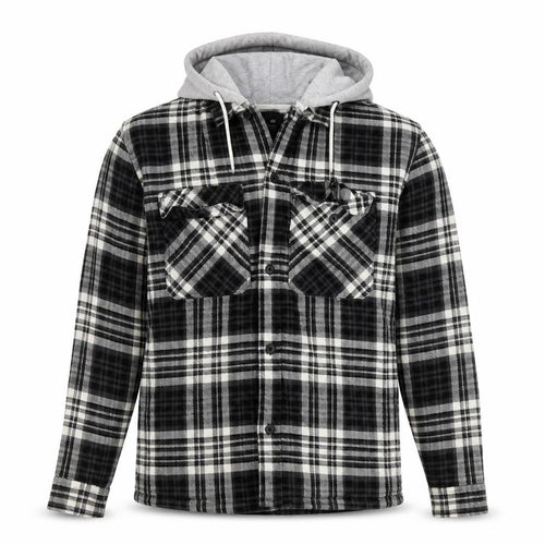 H&M Men’s Black Grey Plaid Hooded Shacket Jacket Size M