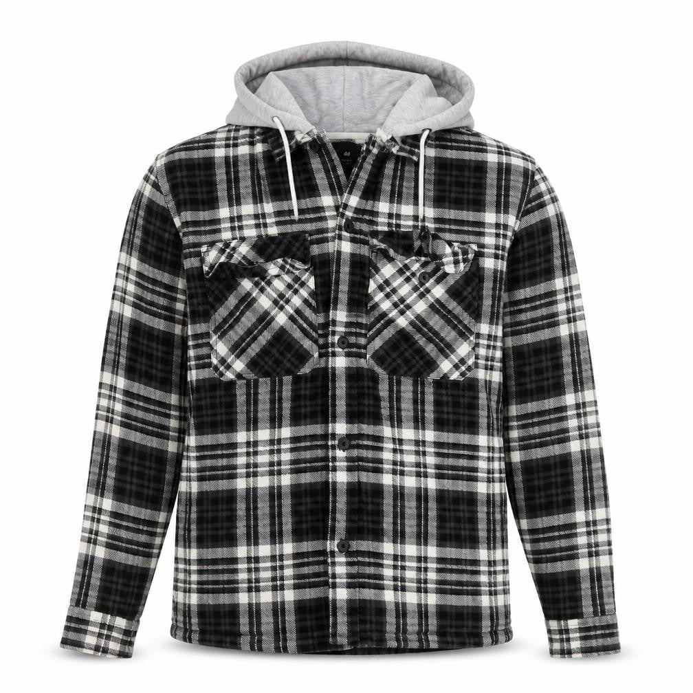 H&M Men’s Black Grey Plaid Hooded Shacket Jacket Size M