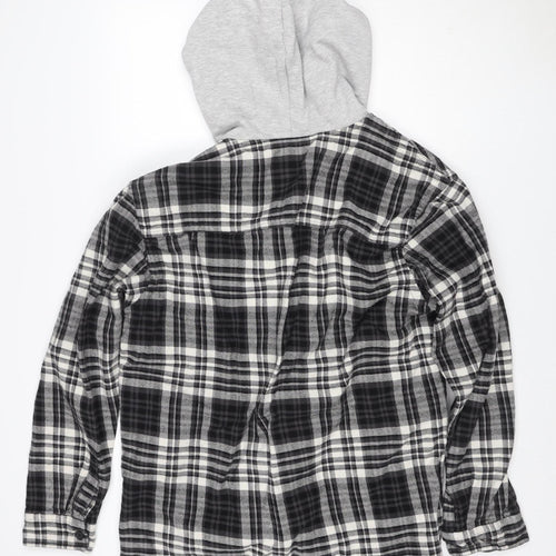 H&M Men’s Black Grey Plaid Hooded Shacket Jacket Size M