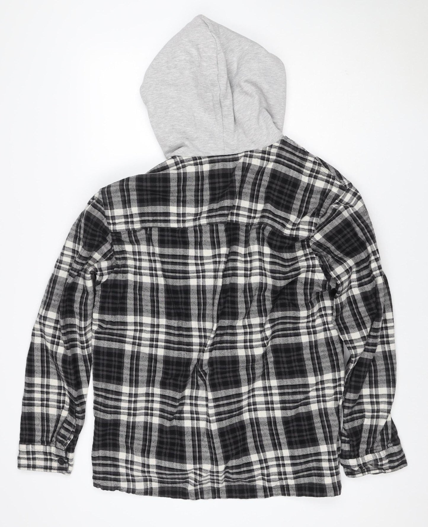 H&M Men’s Black Grey Plaid Hooded Shacket Jacket Size M
