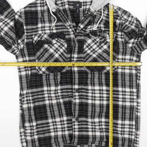 H&M Men’s Black Grey Plaid Hooded Shacket Jacket Size M